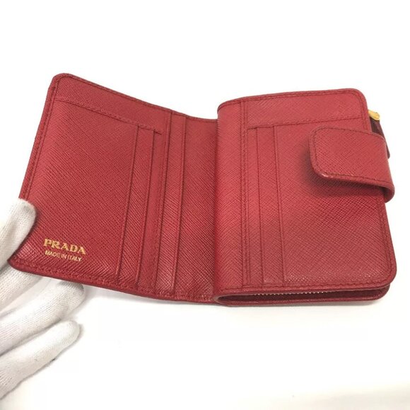 PRADA 1ML018 logo Folded wallet Safiano leather Red/GoldHardware - Picture 11 of 11